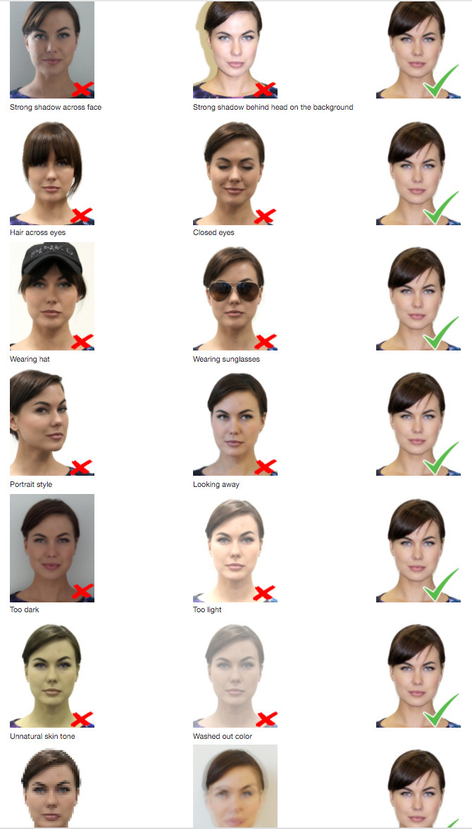 Examples of Incorrect Visa Photos